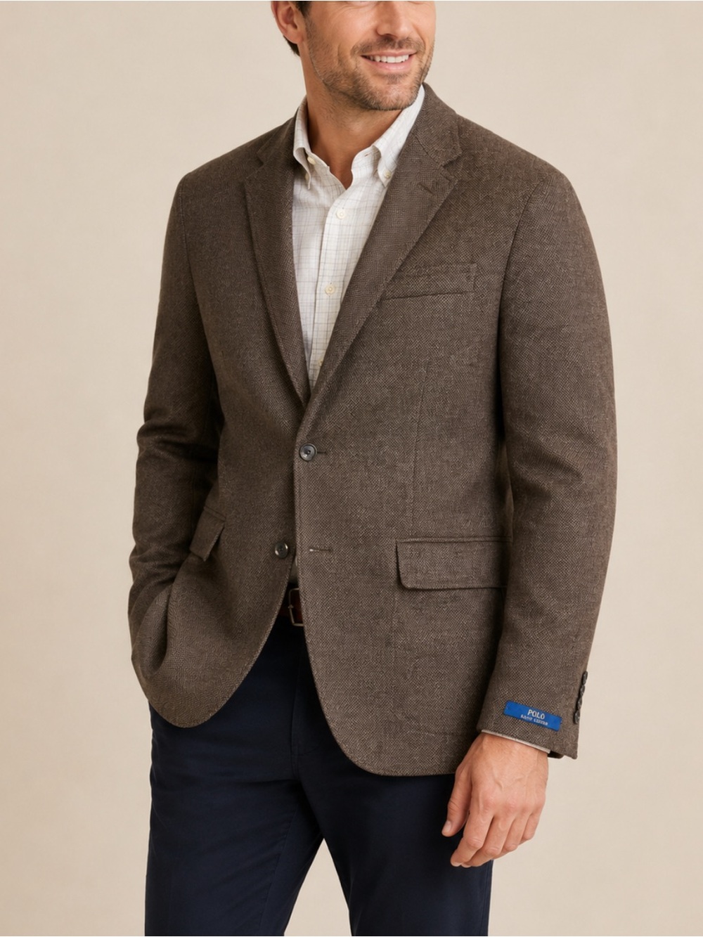 Polo Ralph Lauren Herringbone Blazer Wool Blend Brown Preppy Work Wear Mens XXL
